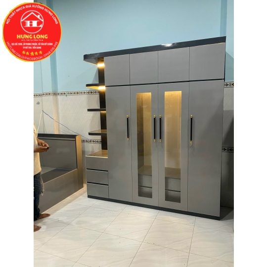 Tủ áo 2 tầng cánh gắn kiếng giá rẻ Mỹ tho