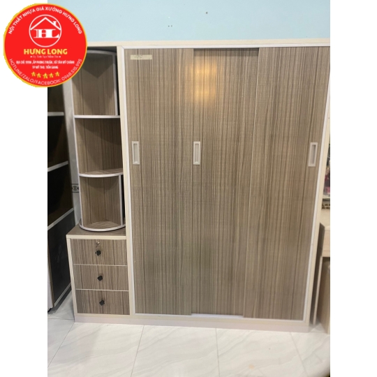 Tủ áo 3 cánh 1 kệ cửa lùa trục gương xoay giá rẻ chợ gạo
