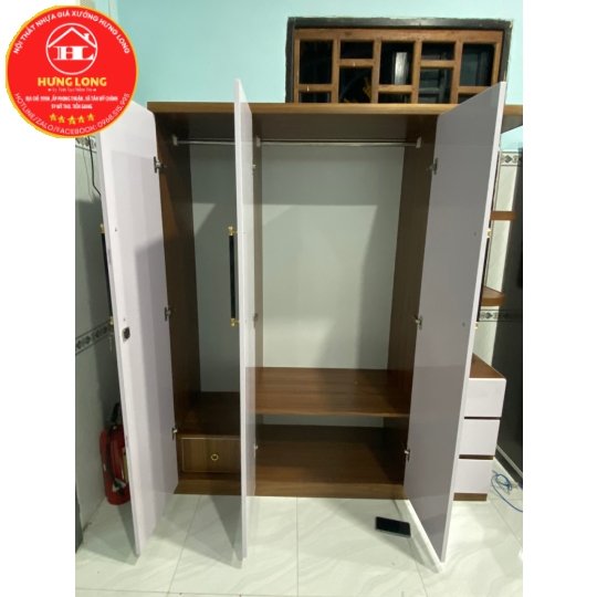 Tủ áo 3 cánh 1 kệ nhựa cao cấp vincoplast  màu hy38 kết hợp vc01 giá rẻ chợ gạo 