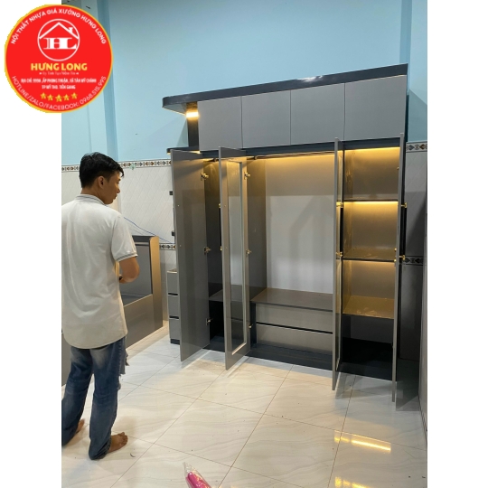 Tủ áo 2 tầng cánh gắn kiếng giá rẻ Mỹ tho