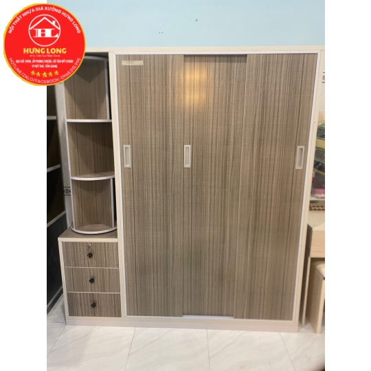 Tủ áo 3 cánh 1 kệ cửa lùa trục gương xoay giá rẻ chợ gạo