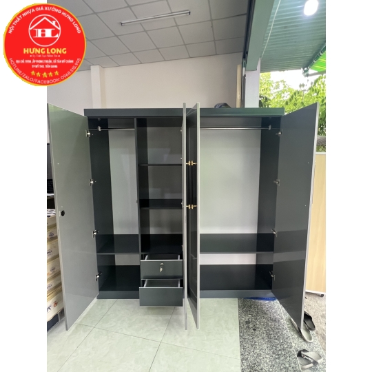 Tủ áo 4 cánh gắn kiếng màu vc35 kết hợp vc01 giá rẻ chợ gạo 